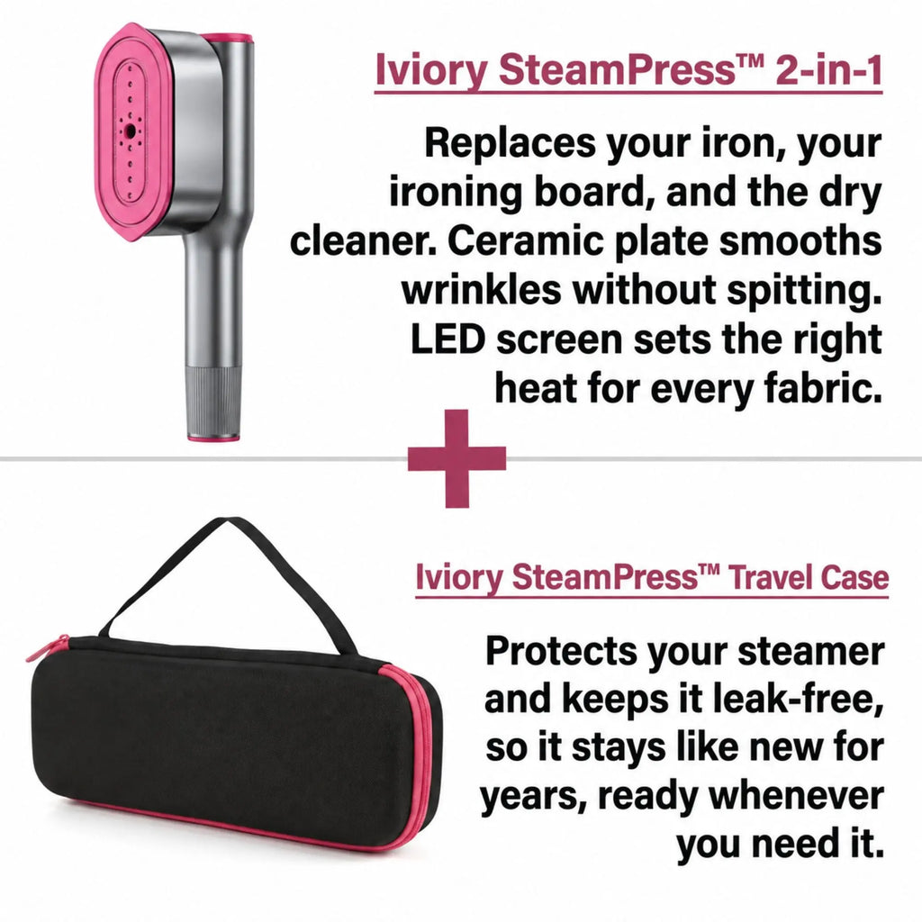Iviory SteamPress 2-in-1 Handheld Garment Steamer and Steam Iron | Compact Travel Clothes Steamer