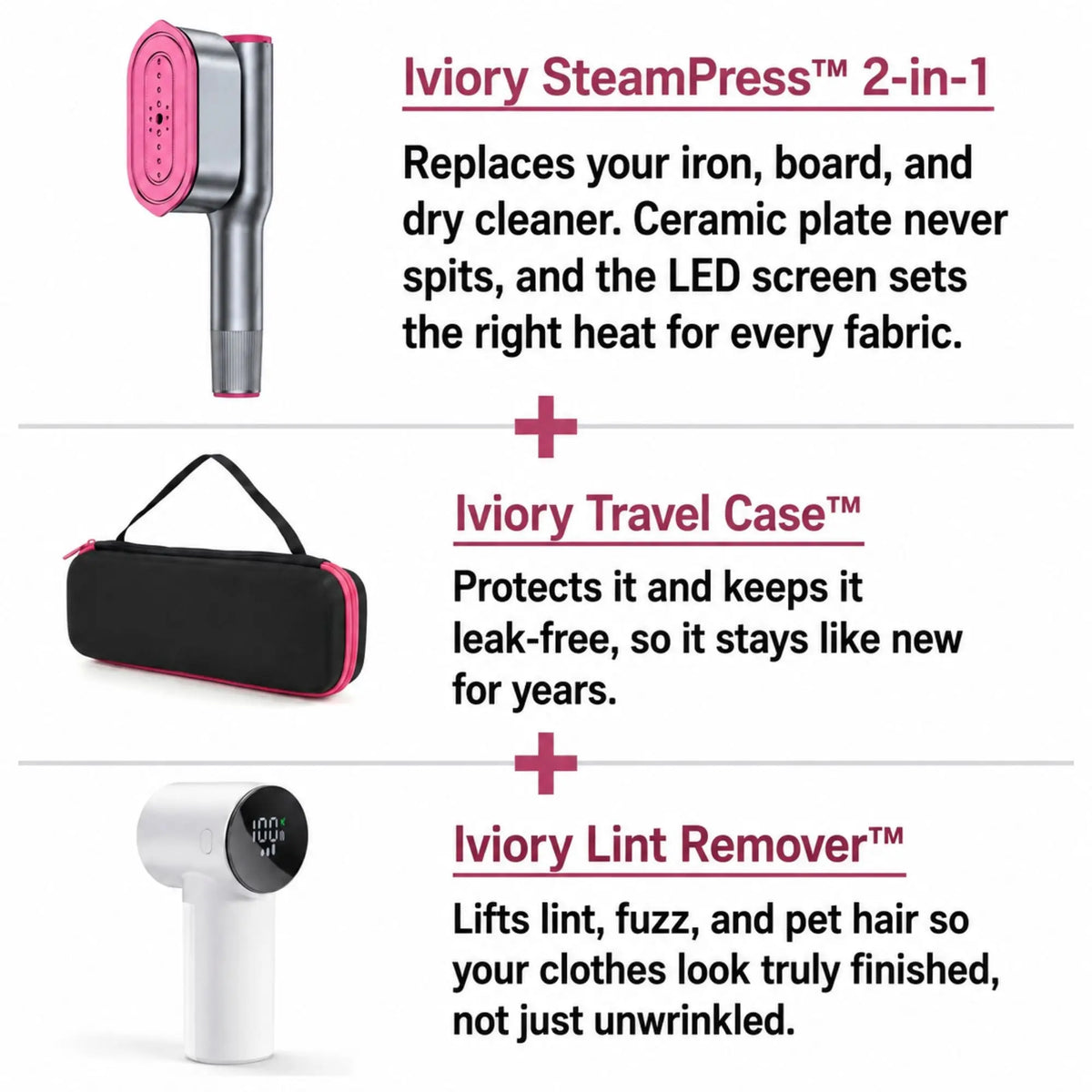 Iviory SteamPress 2-in-1 Handheld Garment Steamer and Steam Iron | Compact Travel Clothes Steamer