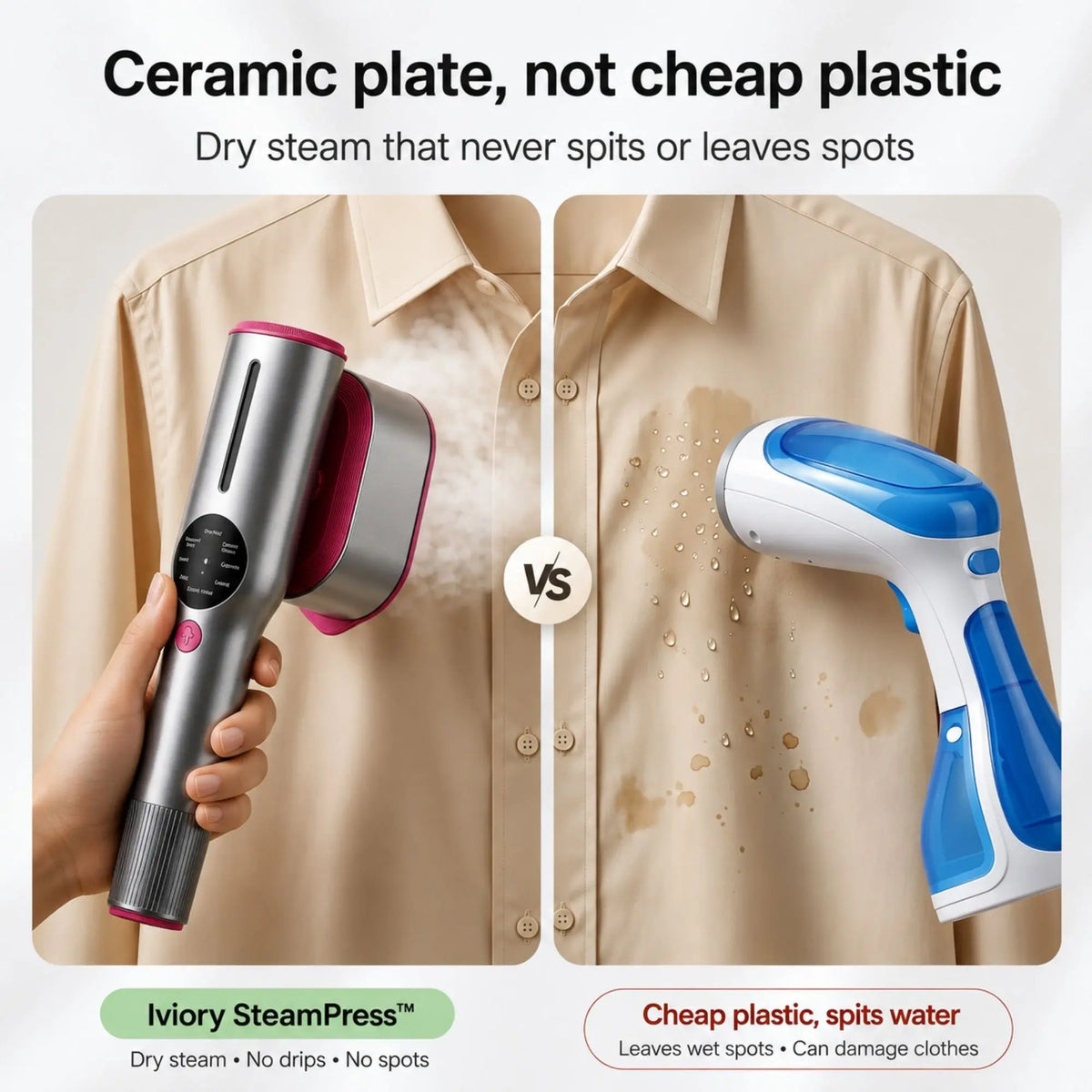 Iviory SteamPress 2-in-1 Handheld Garment Steamer and Steam Iron | Compact Travel Clothes Steamer